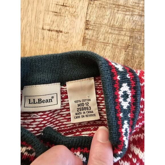L.L Bean Kids Knit Sweater Nordic Fair Isle Birdseye Henley Sweater Girls 10-12 - Picture 5 of 7